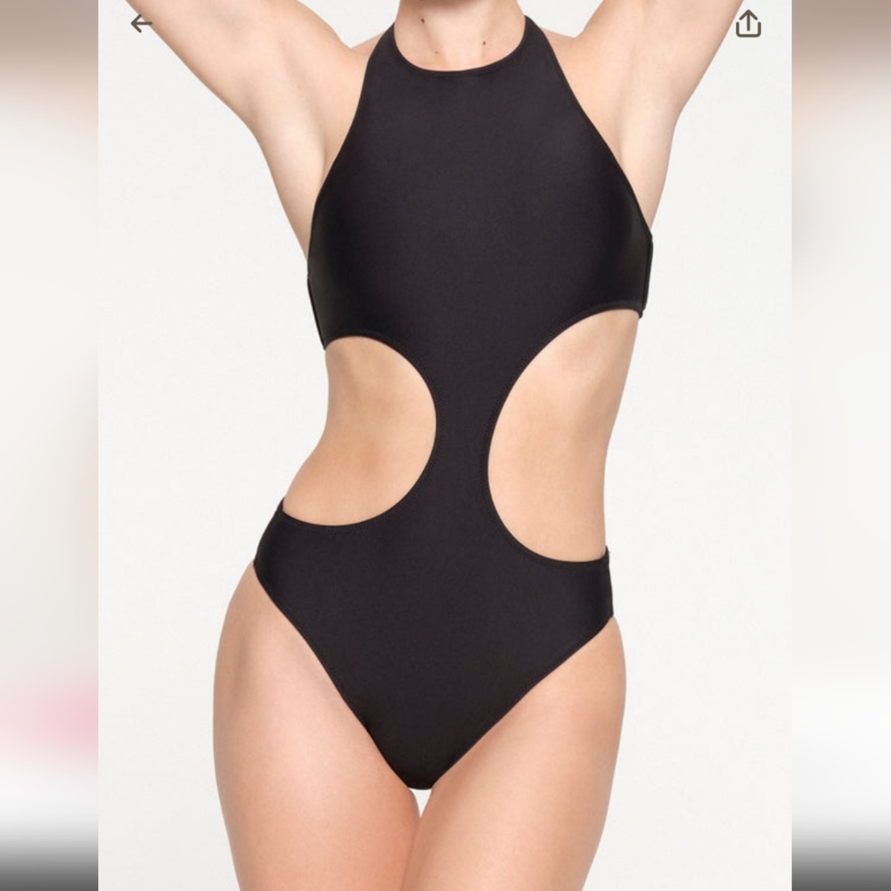 SOLD OUT BNWT Skims Signature Swim Halter Monokini - Black - Sz L